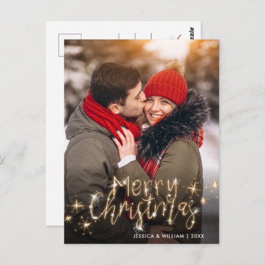 Merry Kerstmis Gold Sparkle Script PHOTO Greep Briefkaart (Voorkant / Achterkant)