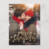 Merry Kerstmis Gold Sparkle Script PHOTO Greep Briefkaart (Voorkant)