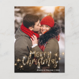Merry Kerstmis Gold Sparkle Script PHOTO Greep Briefkaart