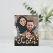 Merry Kerstmis Gold Sparkle Script PHOTO Greep Briefkaart (Staand voorkant)