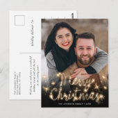 Merry Kerstmis Gold Sparkle Script PHOTO Greep Briefkaart (Voorkant / Achterkant)