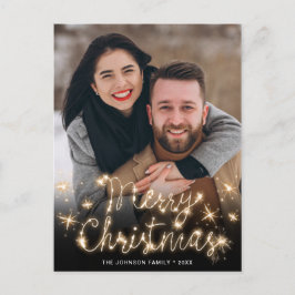 Merry Kerstmis Gold Sparkle Script PHOTO Greep Briefkaart
