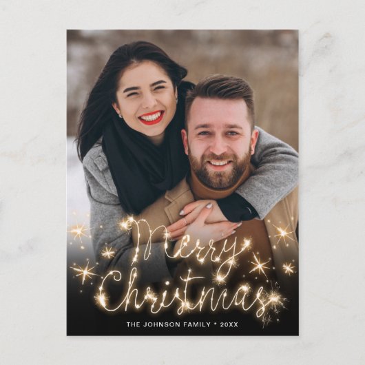 Merry Kerstmis Gold Sparkle Script PHOTO Greep Briefkaart (Voorkant)