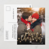 Merry Kerstmis Gold Sparkle Script PHOTO Greep Briefkaart (Voorkant / Achterkant)