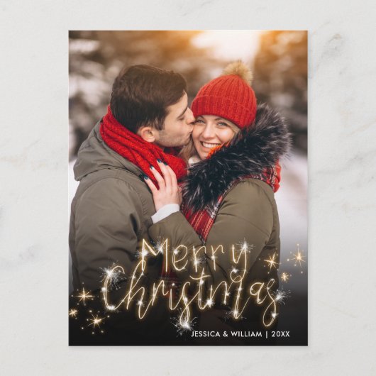 Merry Kerstmis Gold Sparkle Script PHOTO Greep Briefkaart (Voorkant)