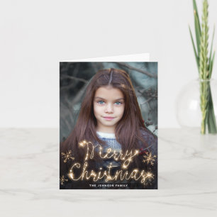 Merry Kerstmis Gold Sparkle Script PHOTO Greep Feestdagen Kaart