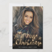 Merry Kerstmis Gold Sparkle Script PHOTO Greep Feestdagenkaart (Voorkant)