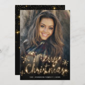 Merry Kerstmis Gold Sparkle Script PHOTO Greep Feestdagenkaart (Voorkant / Achterkant)