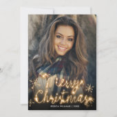 Merry Kerstmis Gold Sparkle Script PHOTO Greep Feestdagenkaart (Voorkant)
