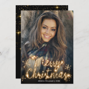 Merry Kerstmis Gold Sparkle Script PHOTO Greep Feestdagenkaart