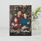 Merry Kerstmis Gold Sparkle Script PHOTO Greep Feestdagenkaart (Staand voorkant)