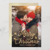 Merry Kerstmis Gold Sparkle Script PHOTO Greep Feestdagenkaart (Voorkant / Achterkant)