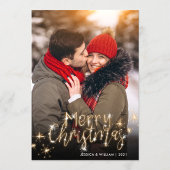 Merry Kerstmis Gold Sparkle Script PHOTO Greep Feestdagenkaart
