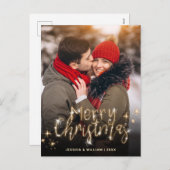 Merry Kerstmis Gold Sparkle Script PHOTO Greep Feestdagenkaart (Voorkant / Achterkant)