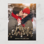 Merry Kerstmis Gold Sparkle Script PHOTO Greep Feestdagenkaart (Voorkant)