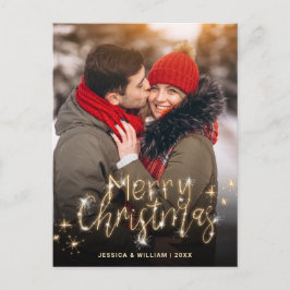 Merry Kerstmis Gold Sparkle Script PHOTO Greep Feestdagenkaart