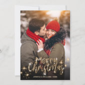 Merry Kerstmis Gold Sparkle Script PHOTO Greep Feestdagenkaart (Voorkant)