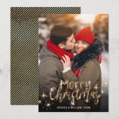 Merry Kerstmis Gold Sparkle Script PHOTO Greep Feestdagenkaart (Voorkant / Achterkant)