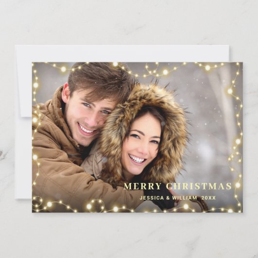 Merry Kerstmis Gold Sparkle Script PHOTO Greep Feestdagenkaart (Voorkant)