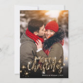 Merry Kerstmis Gold Sparkle Script PHOTO Greep Feestdagenkaart (Voorkant)