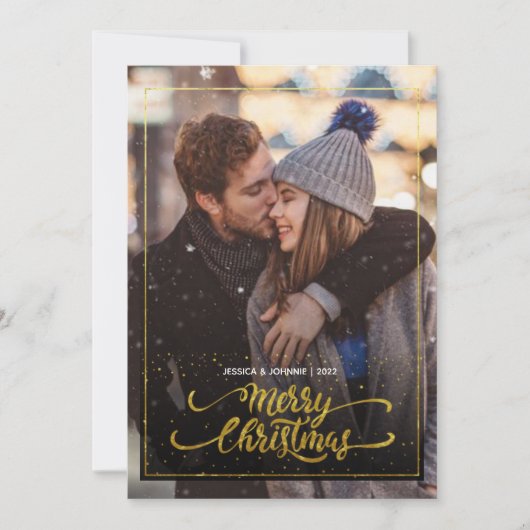 Merry Kerstmis Gold Sparkle Script PHOTO Greep Kaart (Voorkant)