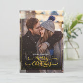 Merry Kerstmis Gold Sparkle Script PHOTO Greep Kaart (Staand voorkant)