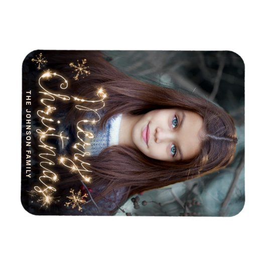 Merry Kerstmis Gold Sparkle Script PHOTO Greep Magneet (Horizontaal)
