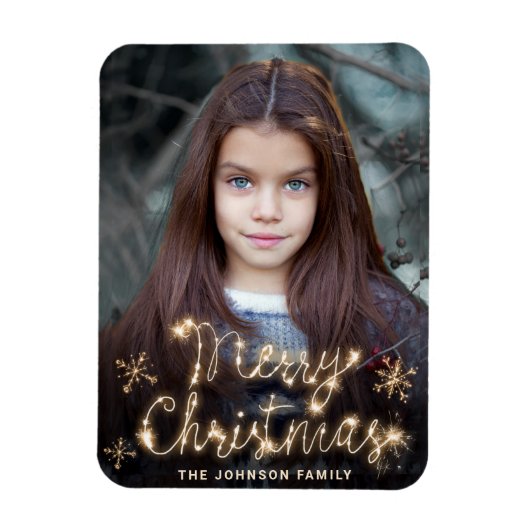 Merry Kerstmis Gold Sparkle Script PHOTO Greep Magneet (Verticaal)