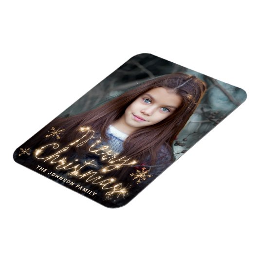 Merry Kerstmis Gold Sparkle Script PHOTO Greep Magneet (Linkerzijde)