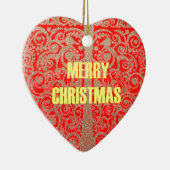 Merry Kerstmis Golden Red Snow Hearts Keramisch Ornament (Rechts)