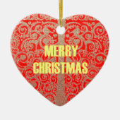 Merry Kerstmis Golden Red Snow Hearts Keramisch Ornament (Voorkant)