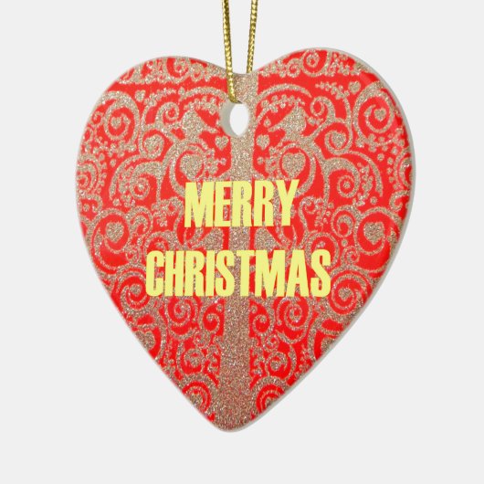 Merry Kerstmis Golden Red Snow Hearts Keramisch Ornament (Links)