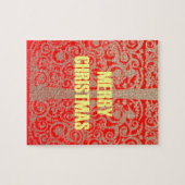 Merry Kerstmis Golden Red Snow Hearts Legpuzzel (Horizontaal)