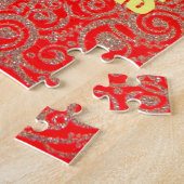 Merry Kerstmis Golden Red Snow Hearts Legpuzzel (Zijkant)