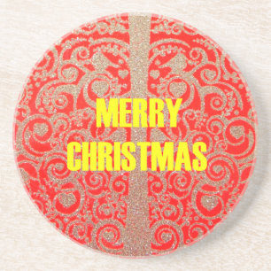 Merry Kerstmis Golden Red Snow Hearts Zandsteen Onderzetter