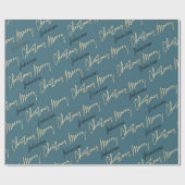 Merry Kerstmis Golden Script Name Black Blauwgroen Cadeaupapier (Vlak)
