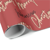 Merry Kerstmis Golden Script Name Black Roos Roze Cadeaupapier (Rol Hoek)
