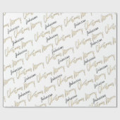Merry Kerstmis Golden Script Name Black White Cadeaupapier (Vlak)
