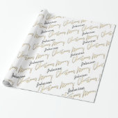 Merry Kerstmis Golden Script Name Black White Cadeaupapier (Uitgerold)