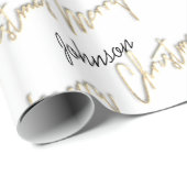 Merry Kerstmis Golden Script Name Black White Cadeaupapier (Rol Hoek)