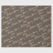 Merry Kerstmis Golden Script Name Brown Ivory Cadeaupapier (Vlak)