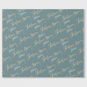 Merry Kerstmis Golden Script Name Smoky Aqua Blue Cadeaupapier (Vlak)