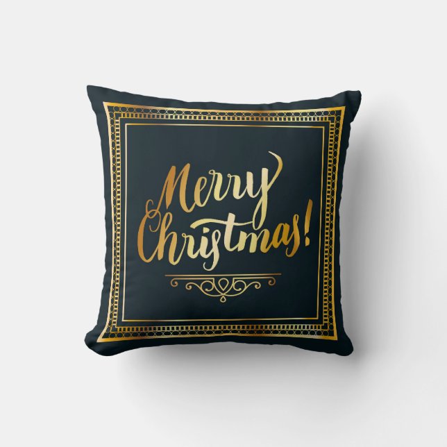 Merry Kerstmis — Golden Script — Typografie Kussen (Voorkant)