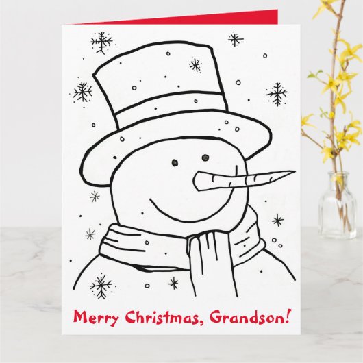 Merry Kerstmis Grandson Snowman Coloring Book Kaart (Gele Bloem)