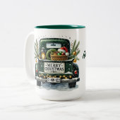 Merry Kerstmis  Green Truck Tweekleurige Koffiemok (Voorkant links)
