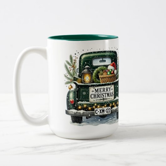 Merry Kerstmis  Green Truck Tweekleurige Koffiemok (Links)
