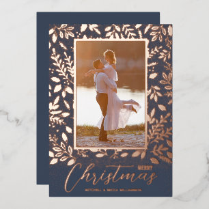 Merry Kerstmis Greenery Foto Roos Gold Folie Feestdagenkaart