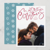 Merry kerstmis hand lettering red foto feestdagenkaart (Voorkant / Achterkant)