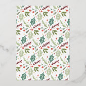 Merry Kerstmis Holly Berry Foliage Two Photo Folie Feestdagenkaart (Achterkant)