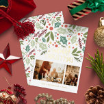 Merry Kerstmis Holly Berry Foliage Two Photo Folie Feestdagenkaart<br><div class="desc">Merry kerst Holly Berry Foliage Two Photo Folie Holiday Card</div>